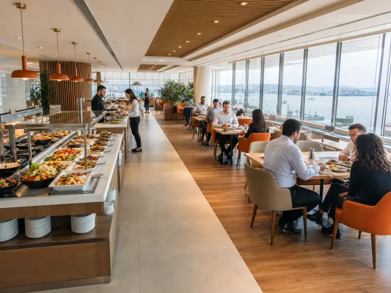 Deniz Manzaralı Modern Çalışan Yemek Salonu - CaterinGo